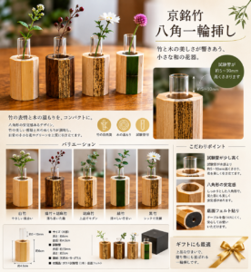 木工と京銘竹を組み合わせた和モダン一輪挿し